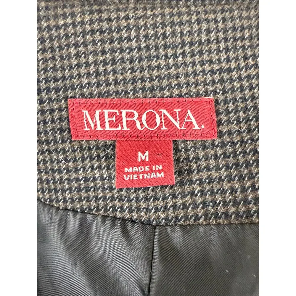 Merona Size M Houndstooth Carrer Notched Blazer Jacket Brown V Neck Lined